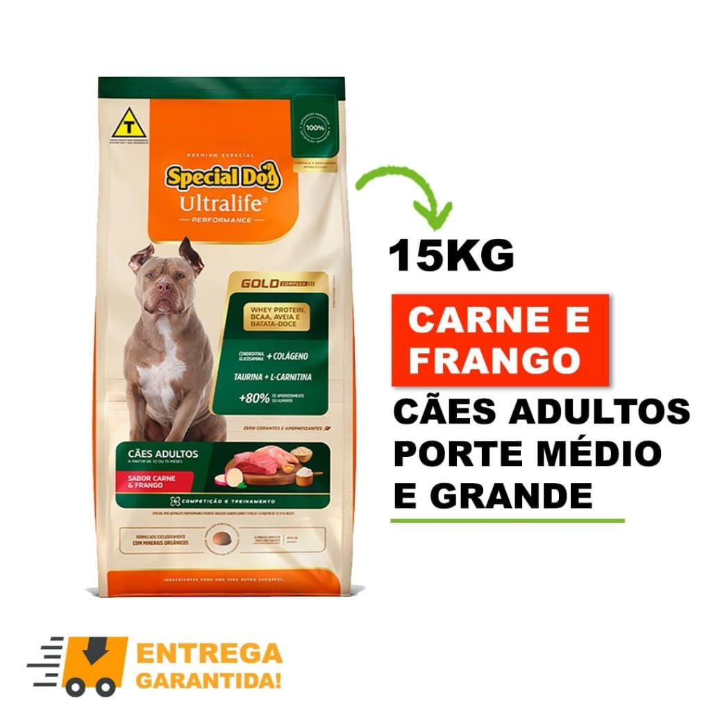 Ração Special Dog Ultralife Gold Performance Carne e Frango com Batata Doce 15Kg-Envio Rapido