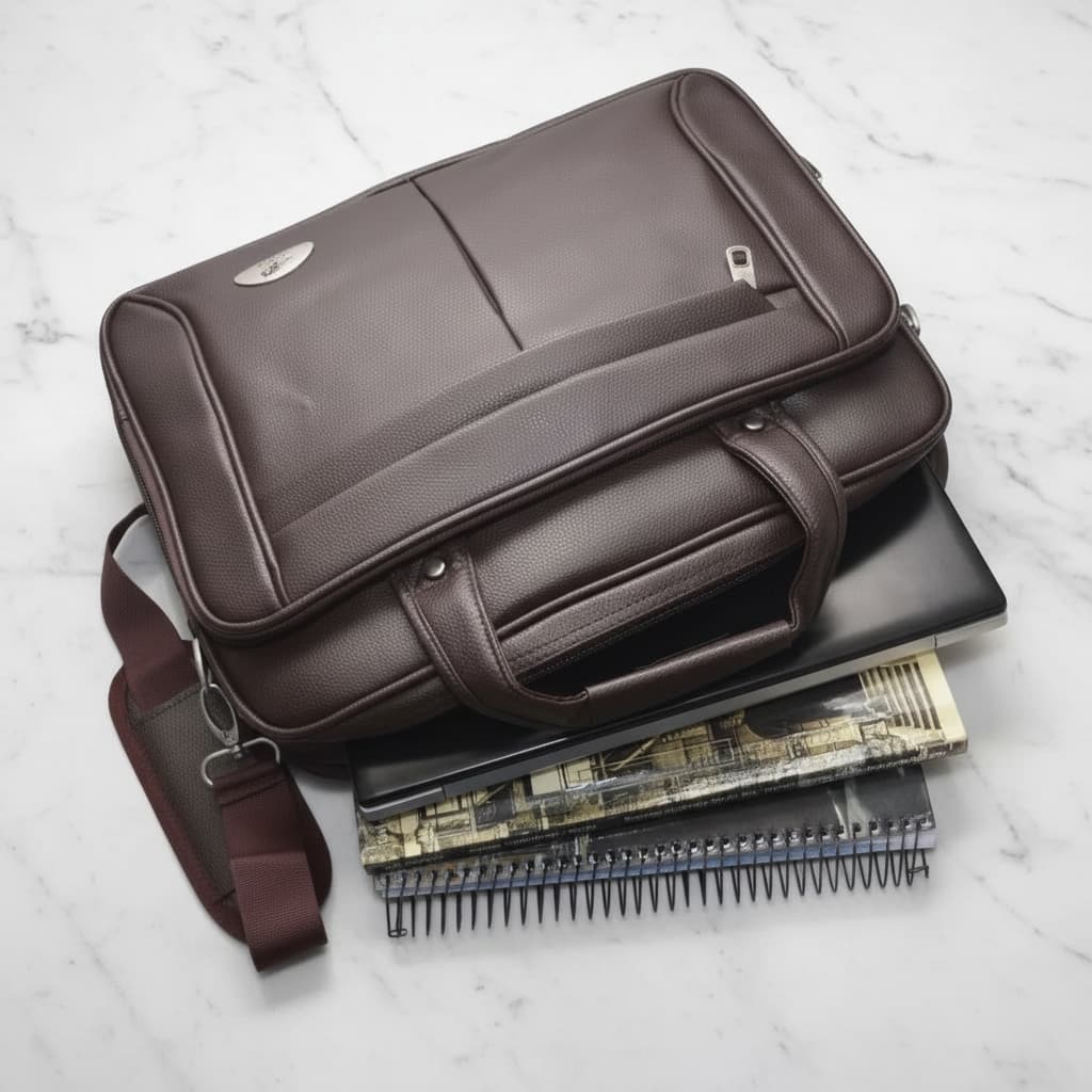 Pasta Tiracolo Executiva Notebook Couro Pu Masculino Cor Marrom