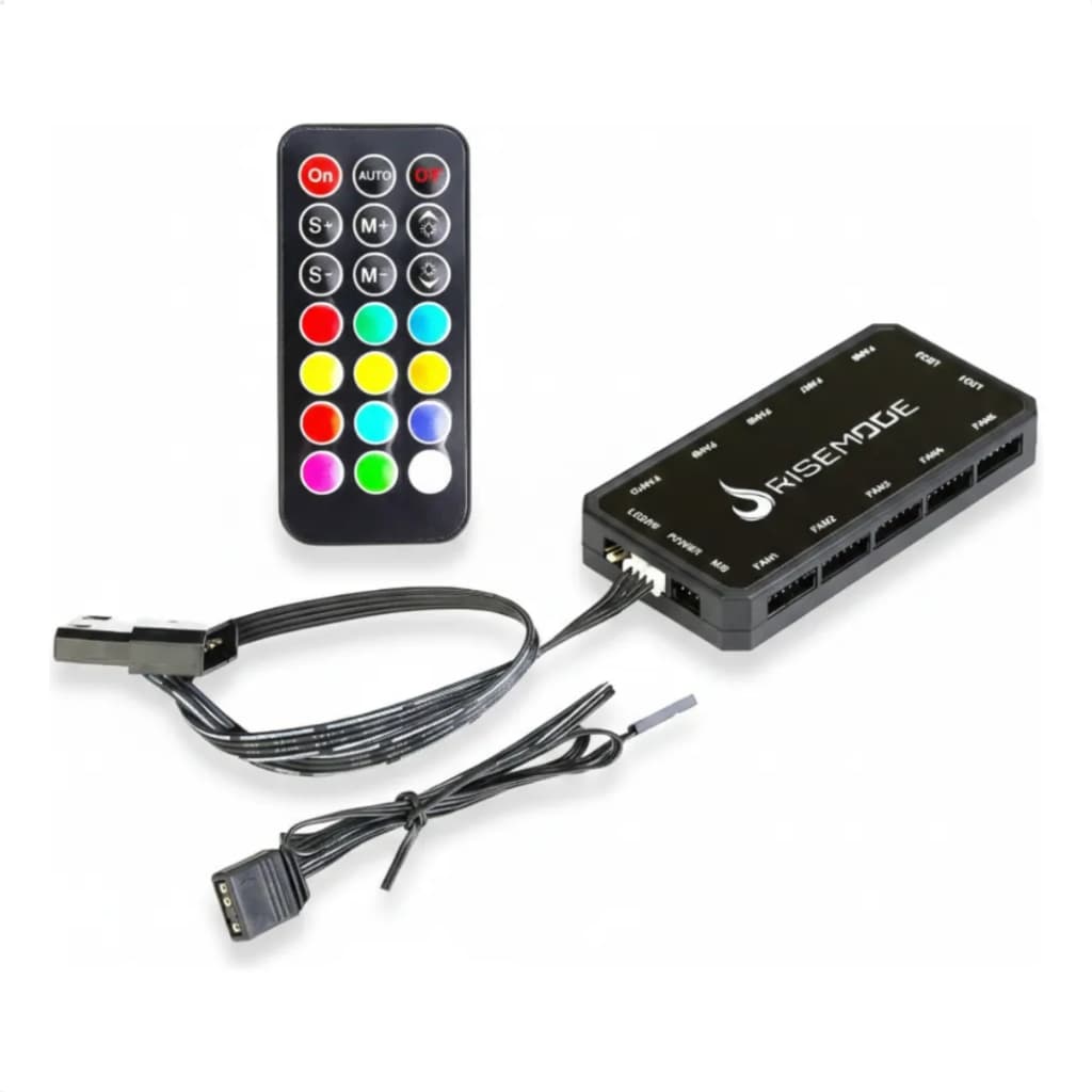 Controladora Gamer Para Cooler Fan Rise Mode ARGB 5V AURA 6 Pinos Com Controle Remoto RM-CON-01-5V