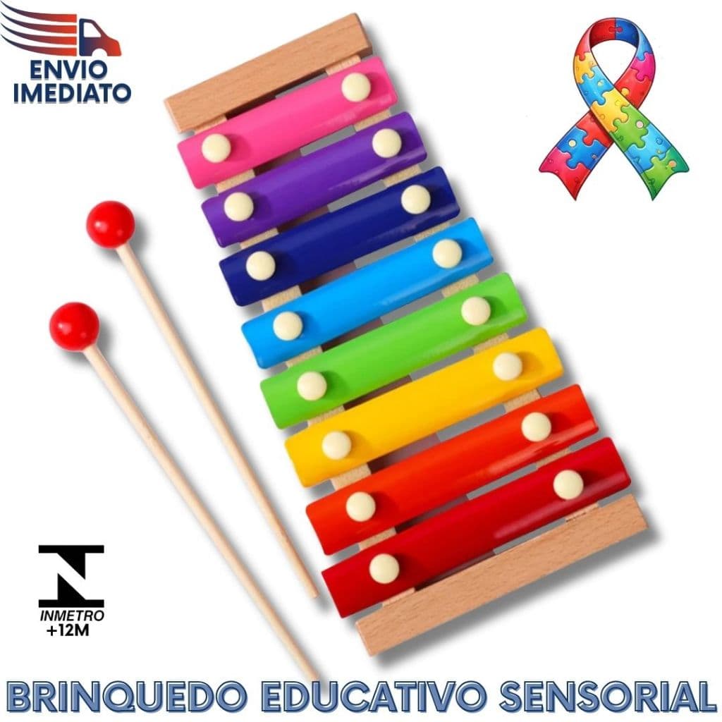 Xilofone Infantil Montessori Madeira 8 Notas Brinquedo Educativo