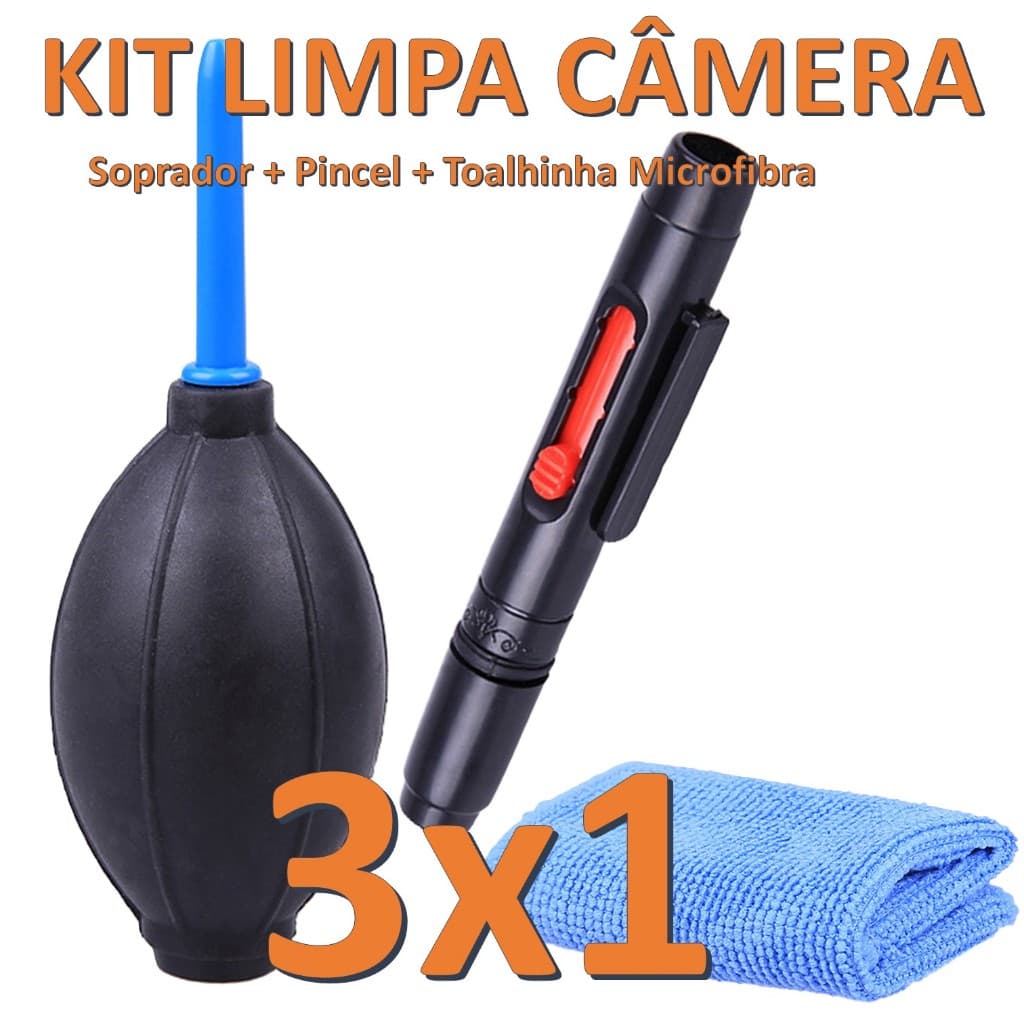 Kit Limpa Camera Fotografica C/ Soprador, Pano E Pincel