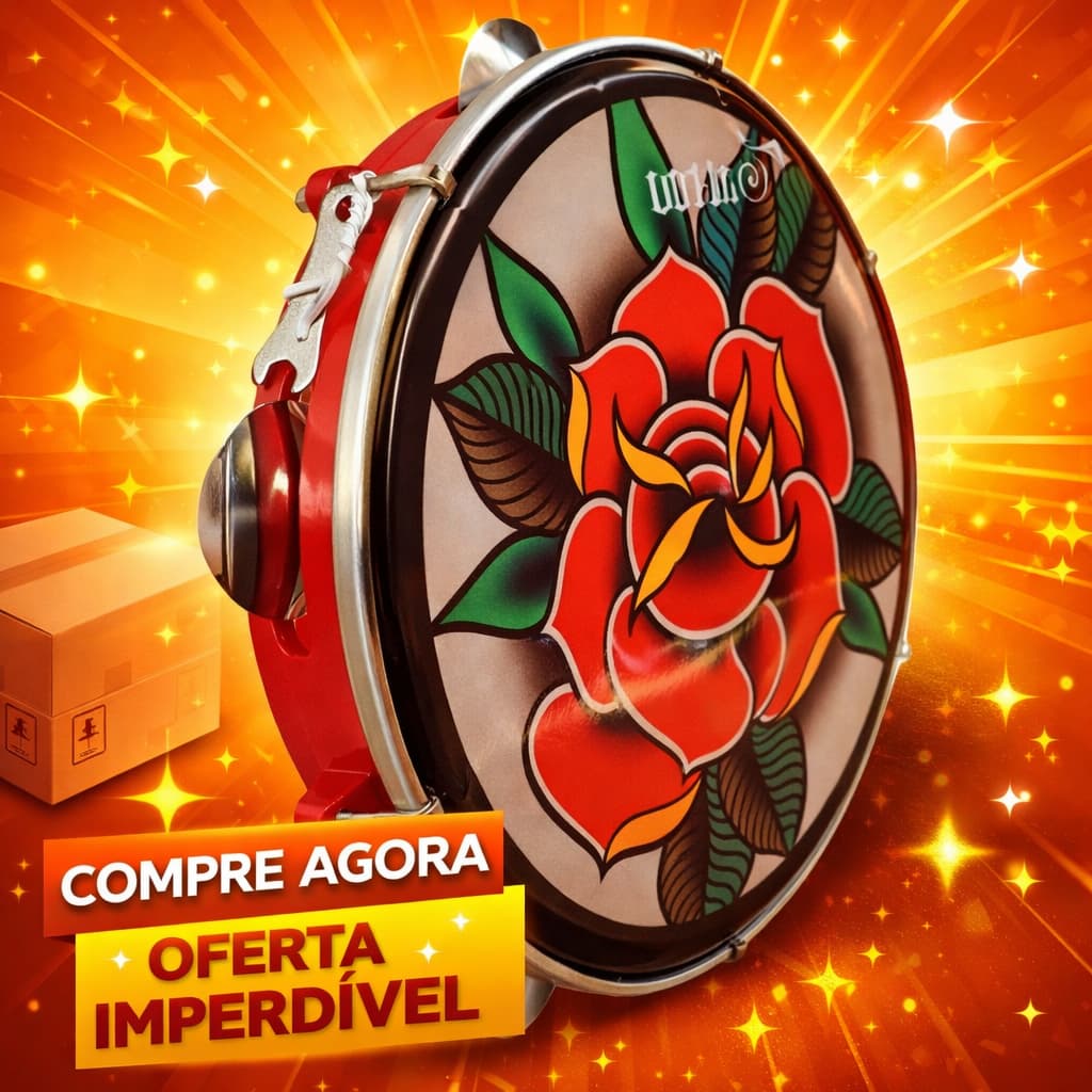 Pandeiro 10 Polegadas Pele Leitosa Vip Tattoo Flor Coração