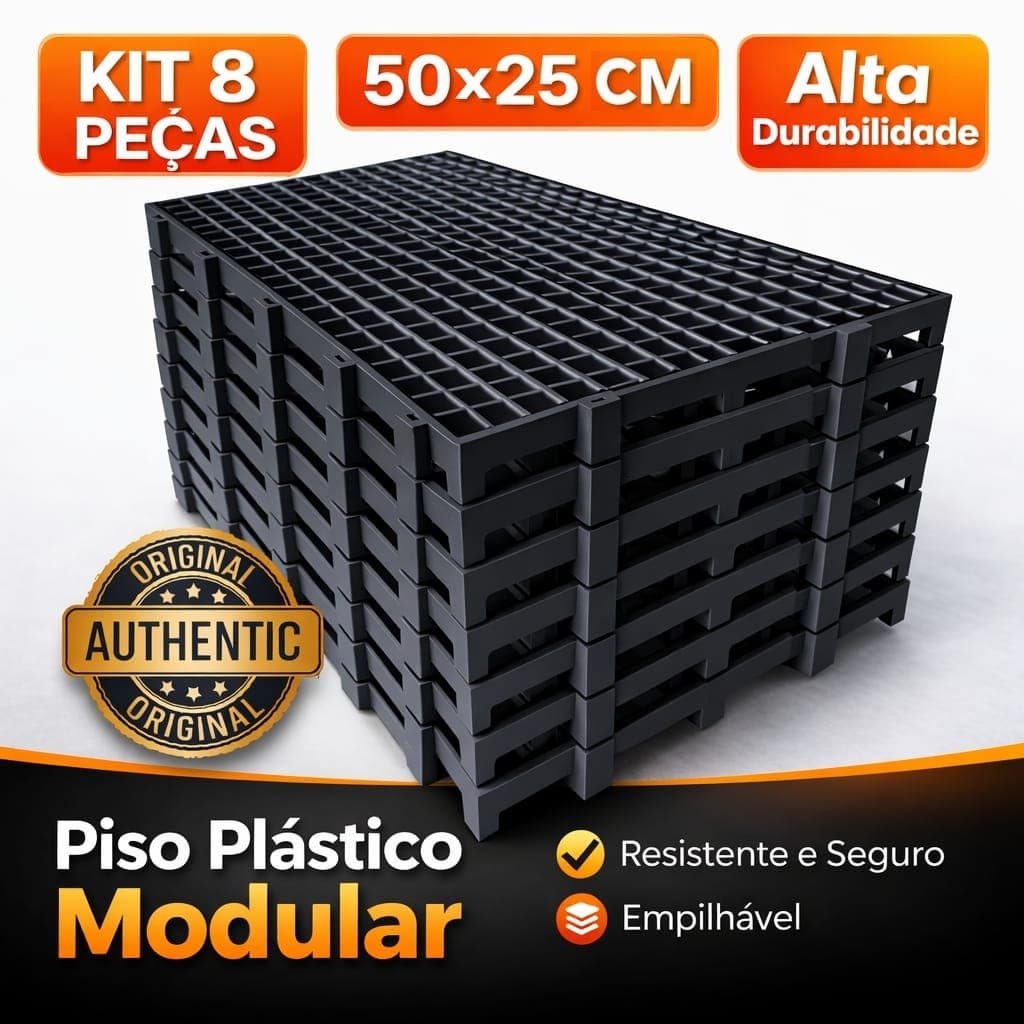 KIT 8 PEÇAS (1M2) Palete Estrado Piso Plástico Modular Montável Preto Pallet Pallets