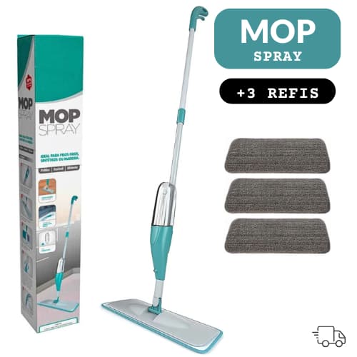 Kit Mop Spray Com Reservatório + 3 Refis Laváveis Microfibra