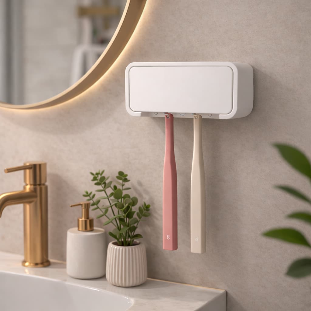 Porta Escovas de Dente de Parede sem Furos | Suporte para 4 Escovas com Fita Dupla Face