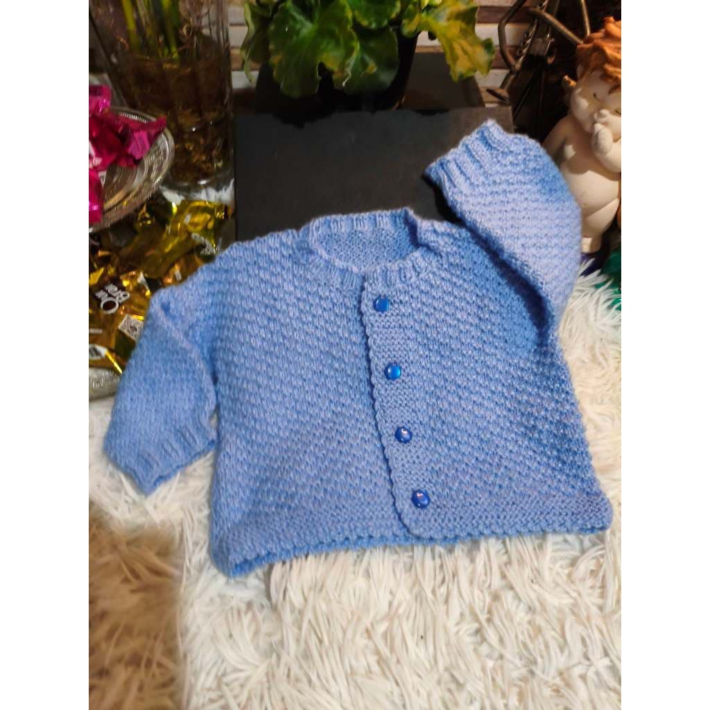 Casaquinho Bebê Masculino, Manga Longa,  Fio de lã, Cor: Azul , Tam: 0 a 3 Meses, Marca: Bauerbauer