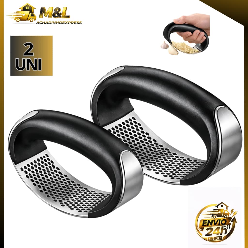 2 Espremedor e  Triturador de Alho Inox Manual  Cozinha Fácil