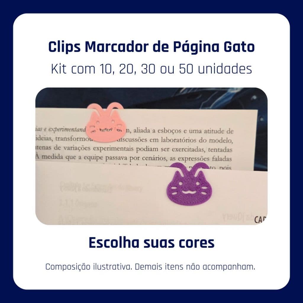 Clips Marcador de Página Gato • Organização e Leitura • Kit com 10, 20, 30 ou 50 unidades
