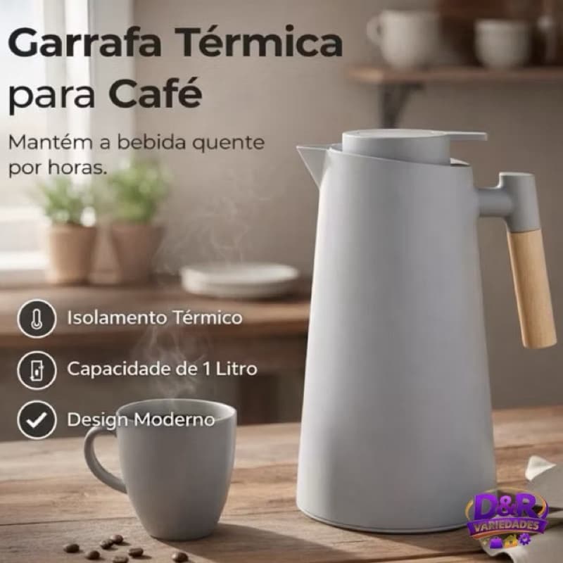 Garrafa de Café Térmica Cinza C/ Cabo Madeira | Akita 1L