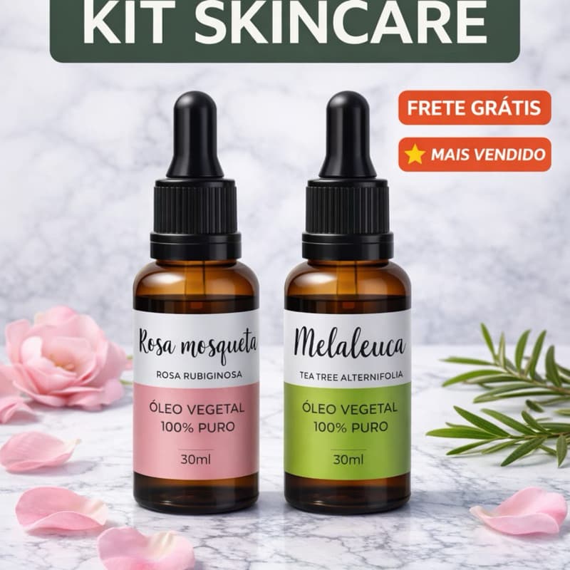 Kit Óleo Rosa Mosqueta 30ml + Óleo Melaleuca 30ml - Óleos 100% Puros Para Pele Acne Manchas (Skincare Noturna)