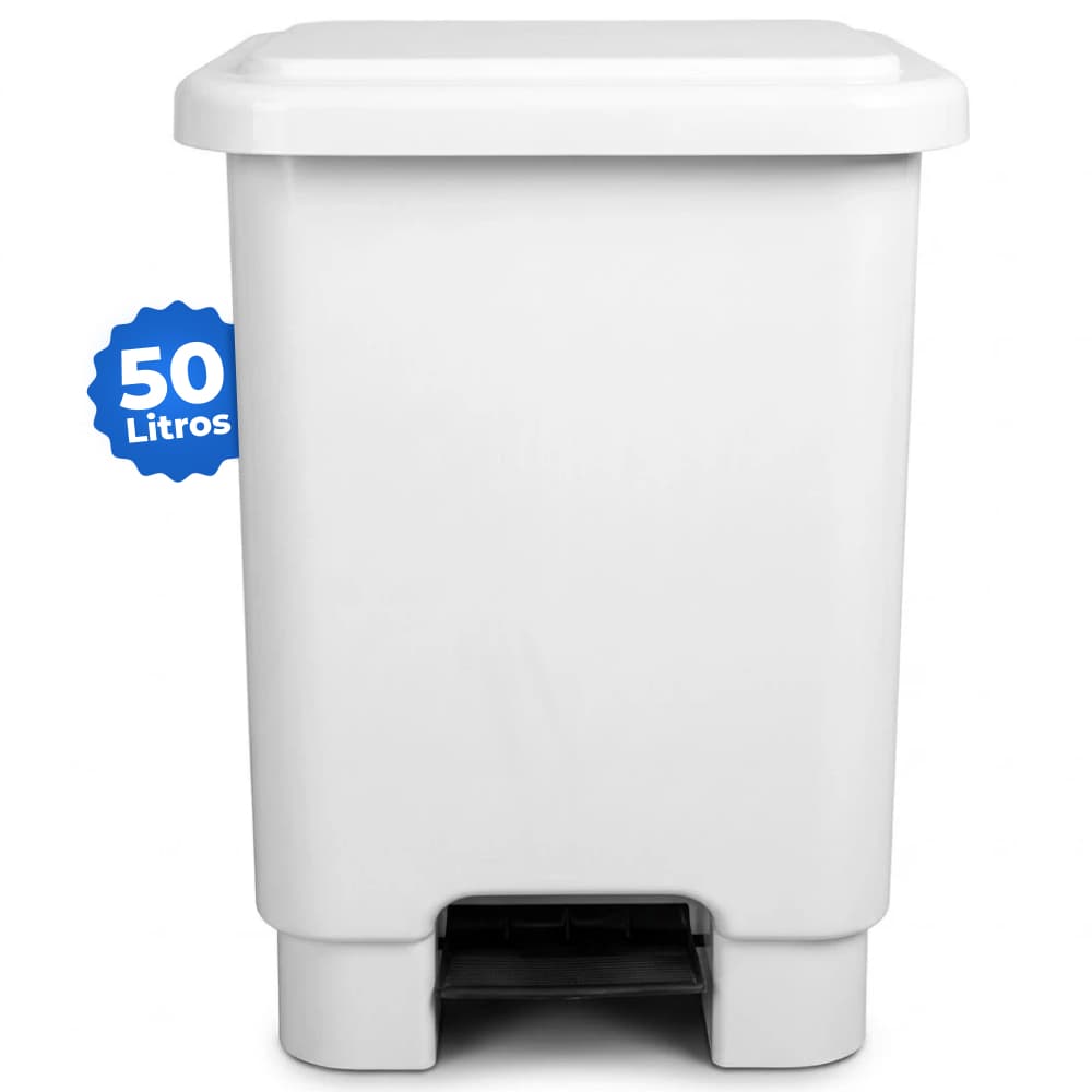 Lixeira 50L c/ Pedal Resistente Reforçada Plástico Lixo Multiuso Casa Cozinha Banheiro Proteção UV