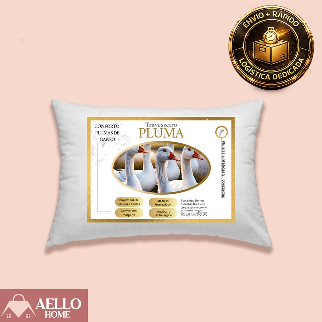 Travesseiro Pluma de Ganso 50x70cm Luxo Toque Macio Antialérgico