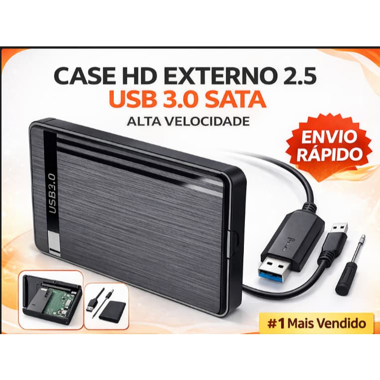 Case HD Externo 2.5 USB 3.0 Type-C SATA | Serve SSD e HD  Notebook | Alta Velocidade.