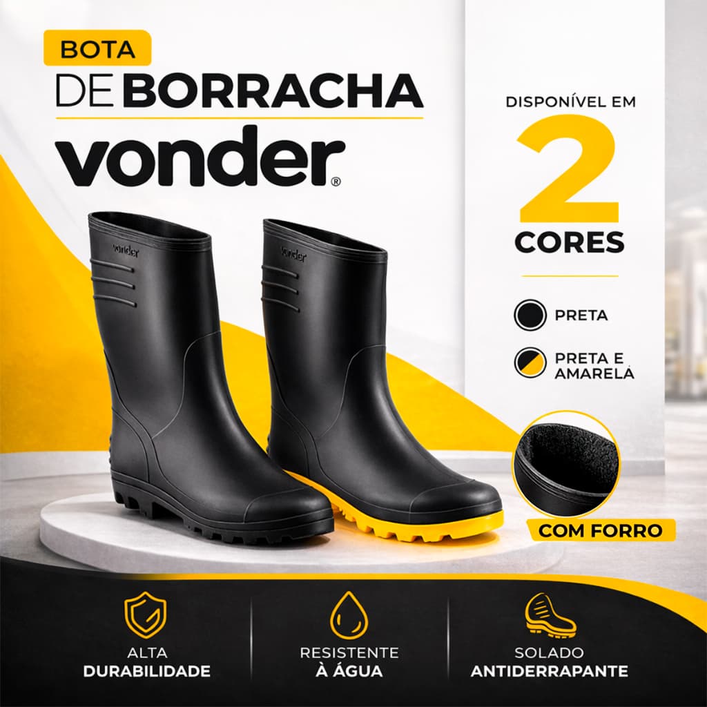Bota PVC Borracha Chuva Motociclista Moto Impermeável Forrado Vonder