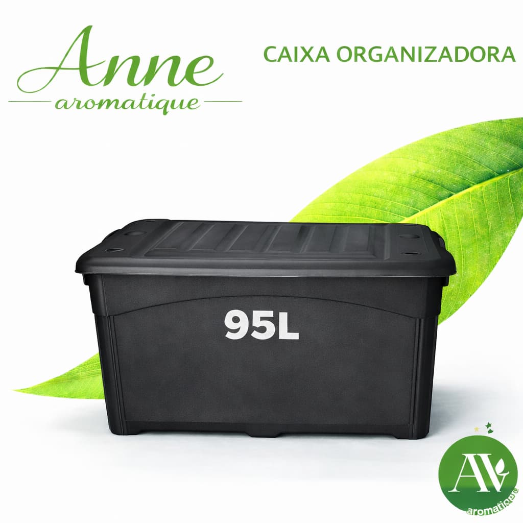 Caixa Organizadora 95 Litros Reforçada Com Trava Tampa e Rodinhas Empilhável Preta Premium Casa