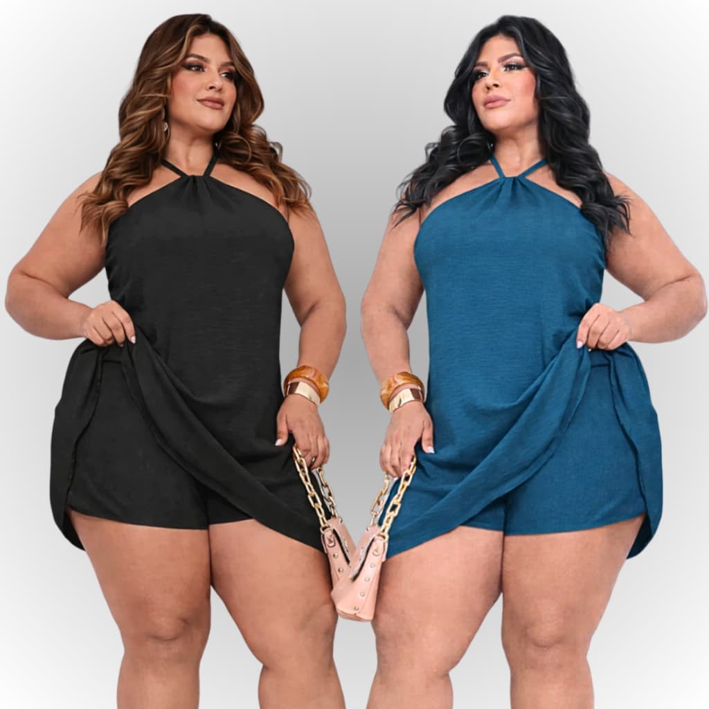 Macaquinho Feminino Mila Short Saia Plus Size Soltinho Amarração nas Costas Chique Candy Color Moda Verão Carnaval