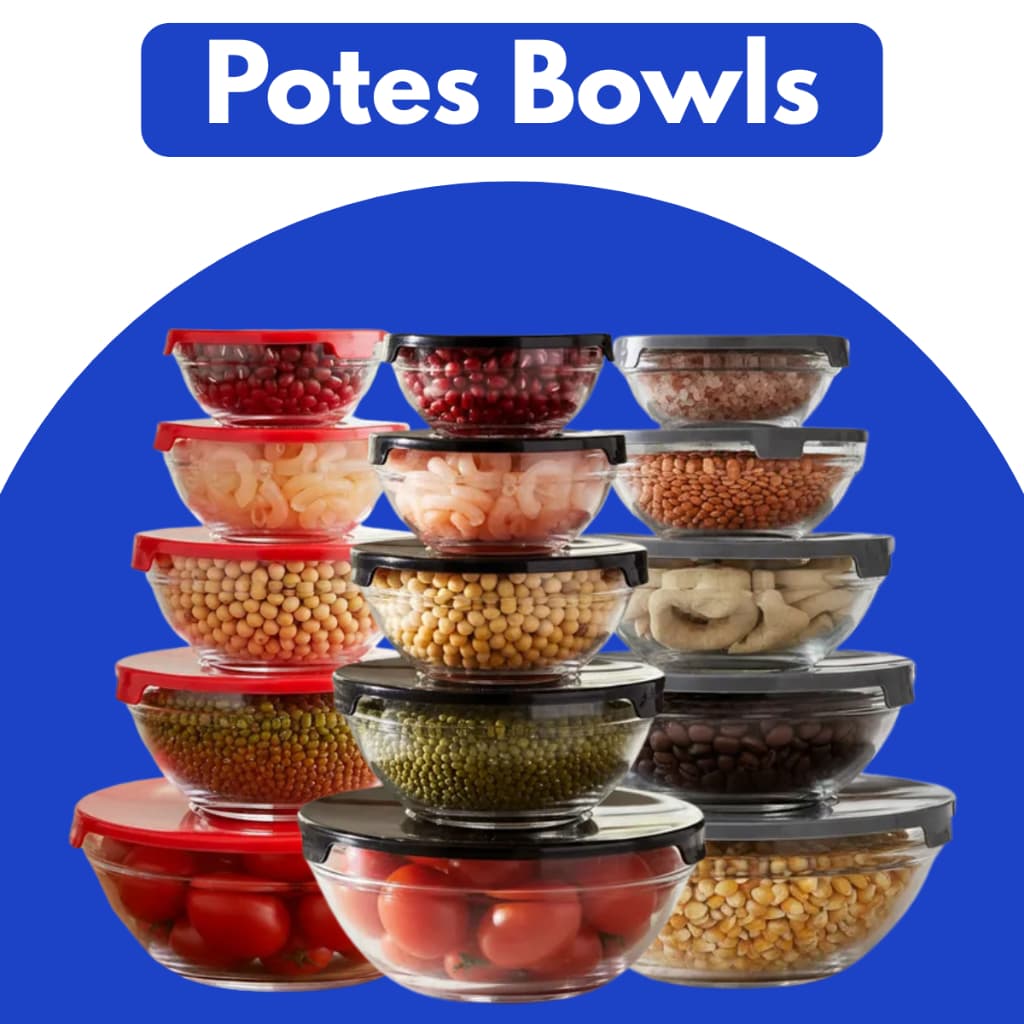 Kit Jogo Conjunto De 10 Potes Bowls Tigelas De Vidro Marmita Com Tampa Resistente Grãos Comida