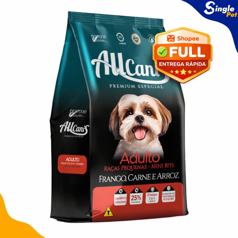 Ração Allcanis Cães Adultos Raças Pequenas 15kg Frango Carne Arroz Premium Completa Mini Bits