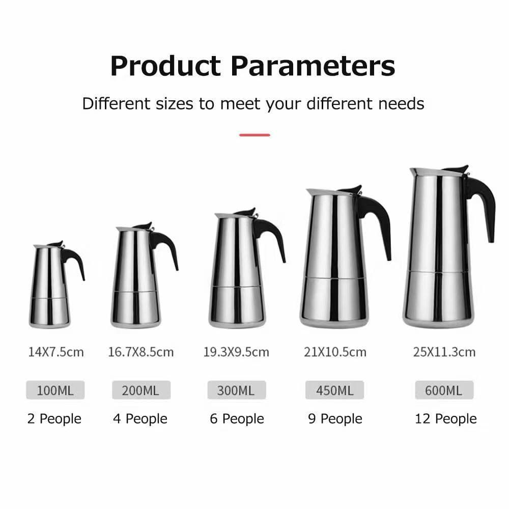 Máquina de café expresso em aço inoxidável, 600ml, prepara 12 xícaras de café aromático.