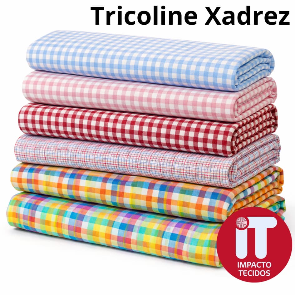 Tecido Tricoline Estampado Xadrez 100% Algodão 50cmx1,50m