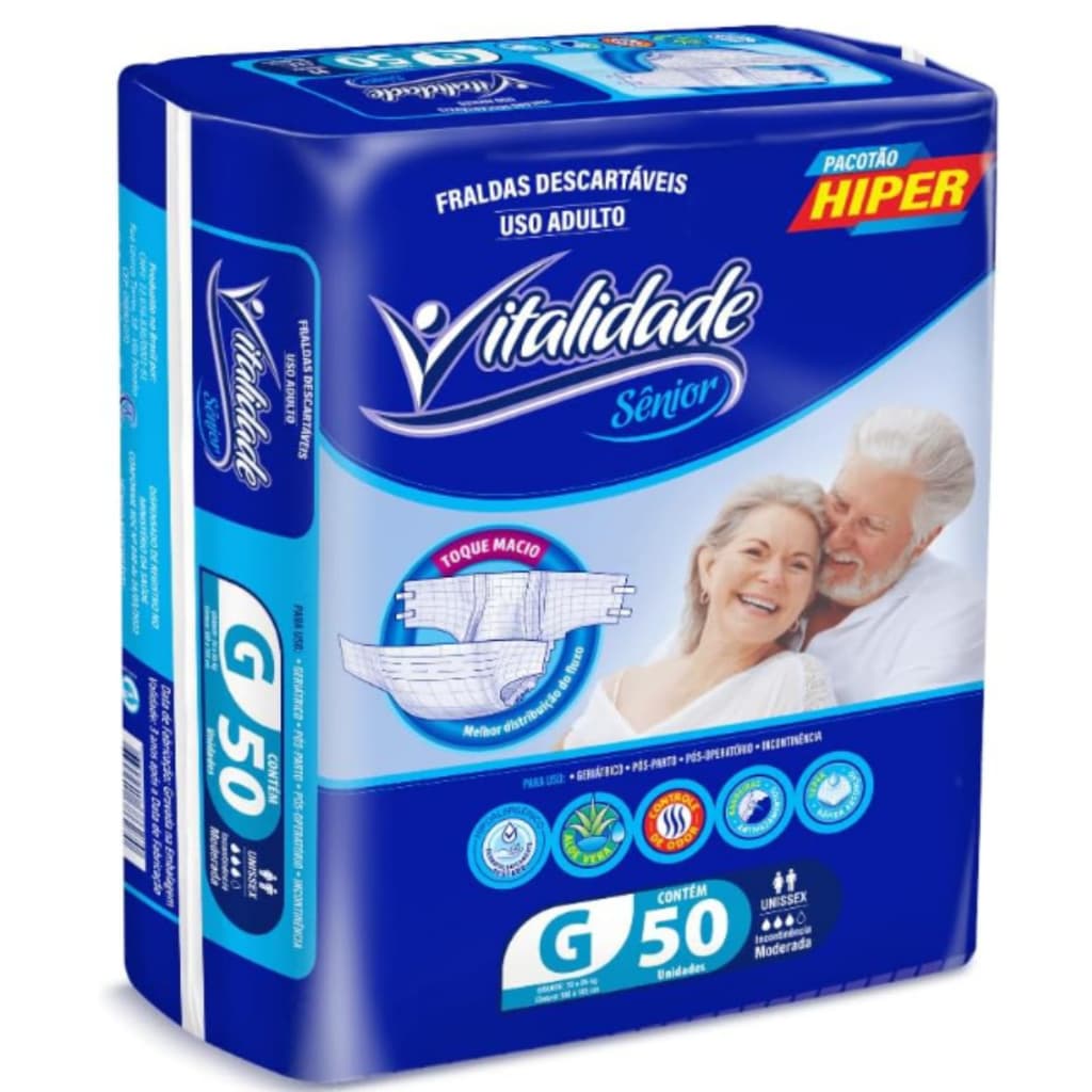 Fralda Geriátrica Vitalidade Senior Adulto M G XG Incontinência Alta Absorção