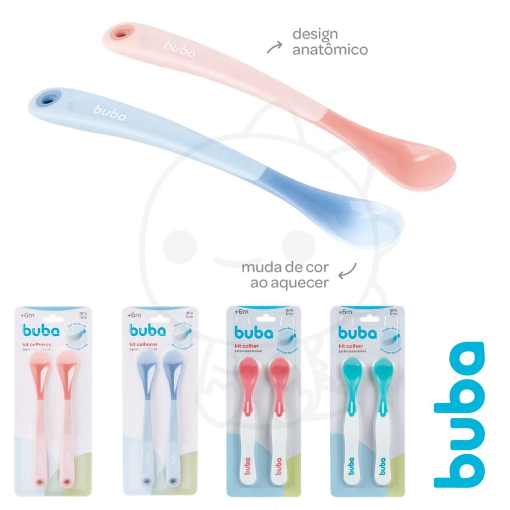 Kit com 2 Colher Termossensível Para Bebe Térmica Infantil Rosa e Azul Menino e Menina