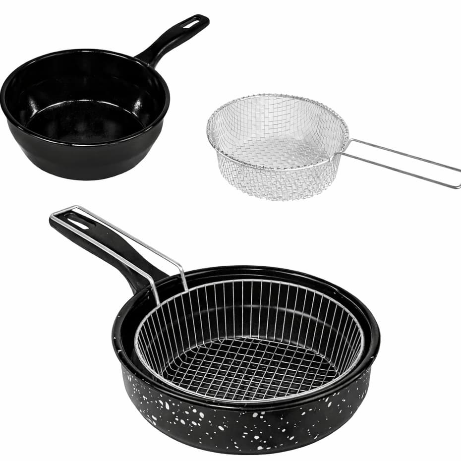 Frigideira 26Cm Aço Esmaltada Com Cesto Aramado Para Fritura