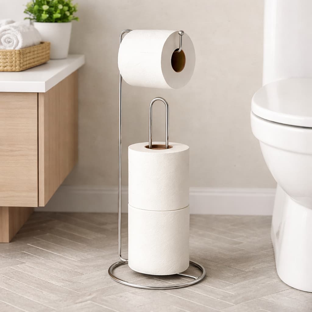 Suporte Porta Papel Higiênico De Piso Chão Casa Banheiro Luxo Cromado