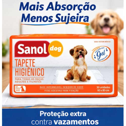 Tapete Higiênico Sanol Dog 80x60 30un Super Absorvente Anti Odor Para Filhotes E Adultos