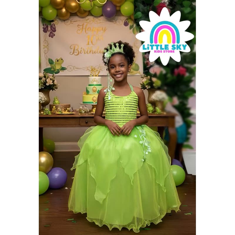 Vestido /Fantasia Longa inspiração princesa Tiana - A Princesa e o Sapo infantil juvenil