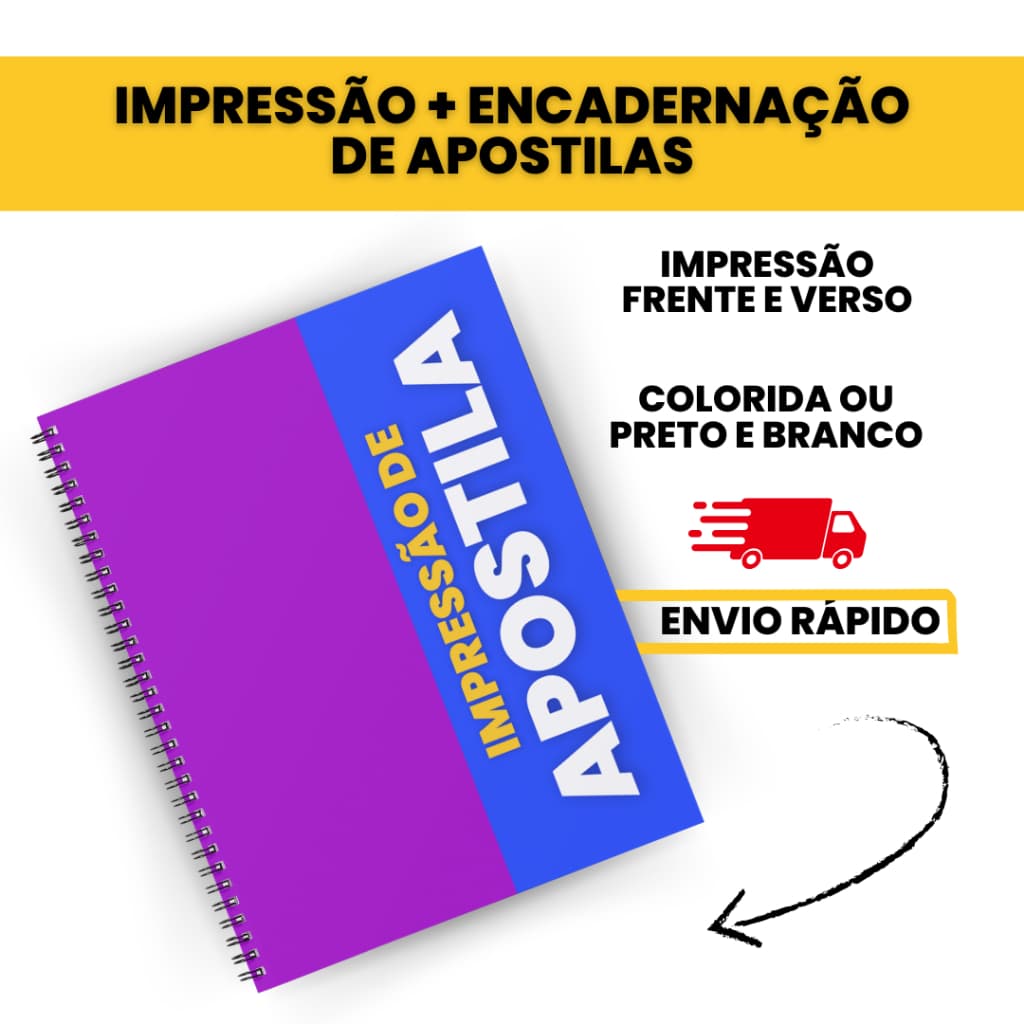 Impressão de Apostila até 200 páginas, Colorida ou Preto e Branco, Frente e Verso com Encadernação