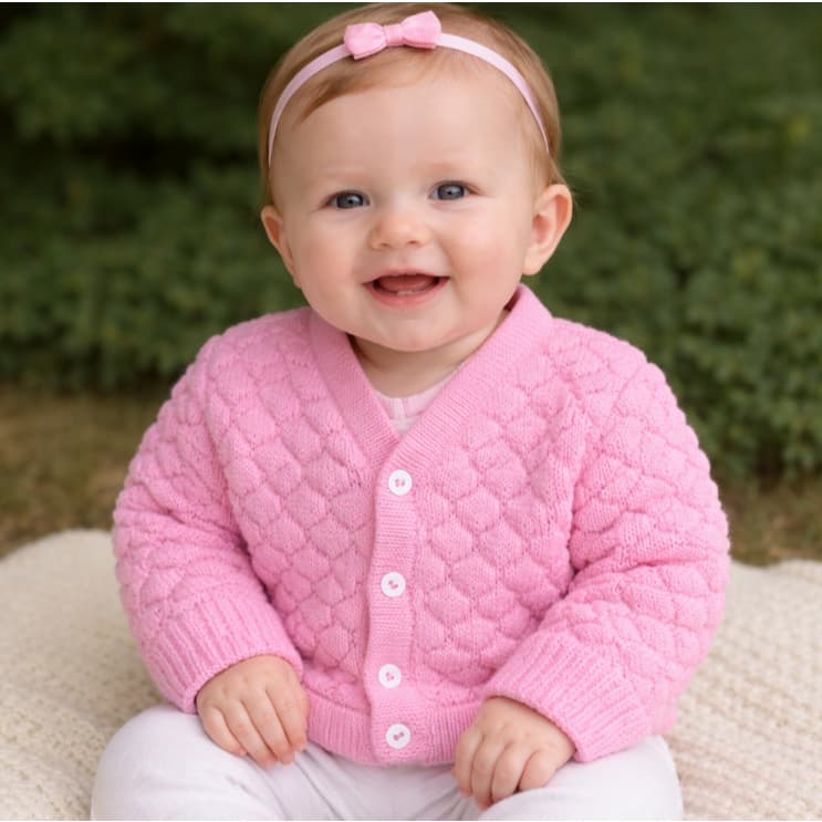 Casaco de Bebê Tricô Rosa Menina Feminino