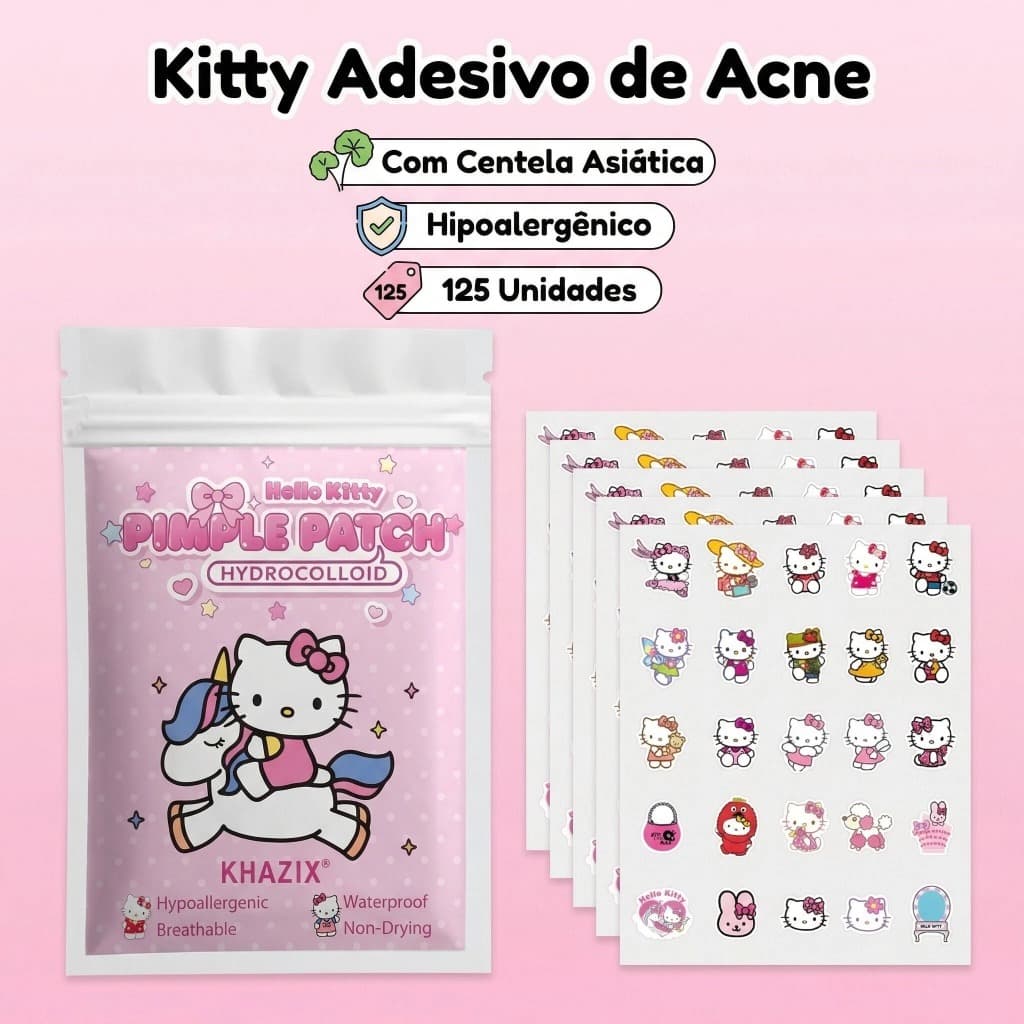 125 Patches de Espinhas Hello Kitty Centela Asiática Antiacne - Skincare Coreano