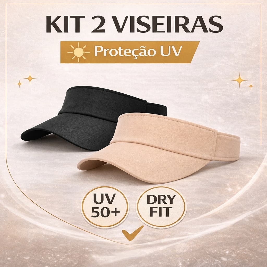 Kit 2 Viseiras Femininas Esportiva Dry Fit Proteção Solar UV Ajustável Boné Academia Corrida Fitness