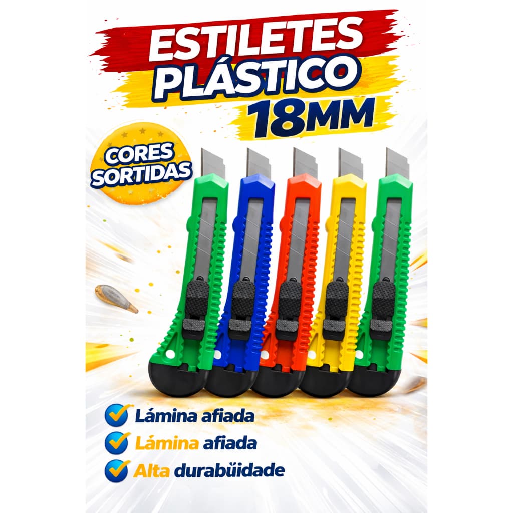 Estilete Plástico 18mm -CORES SORTIDAS