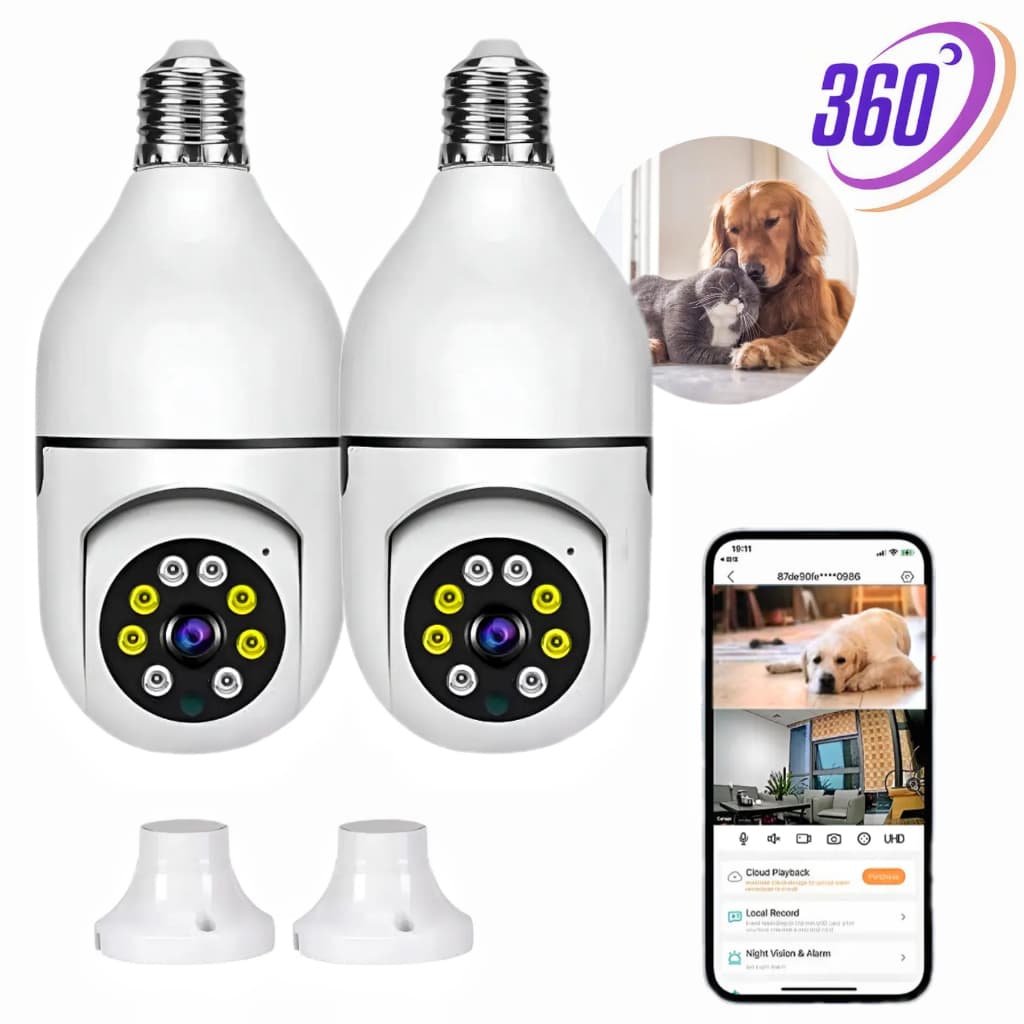 Câmera de Segurança WIFI Com Microfone e Alto-falante Visão Noturna 1/2pcs Sem Fio 360 E27 App Icsee
