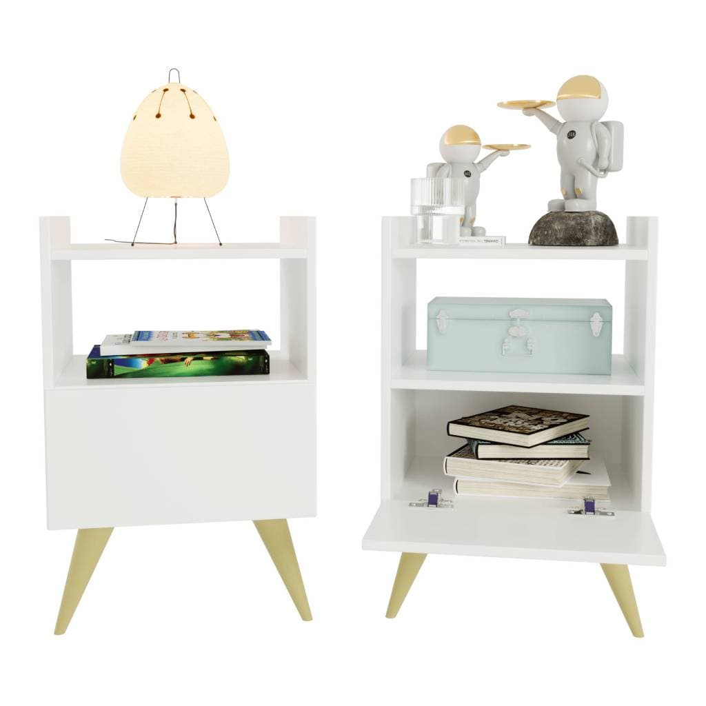 Kit 2 Mesa de Cabeceira Com Porta Nicho Quarto Casal Decoração Retro Fontana