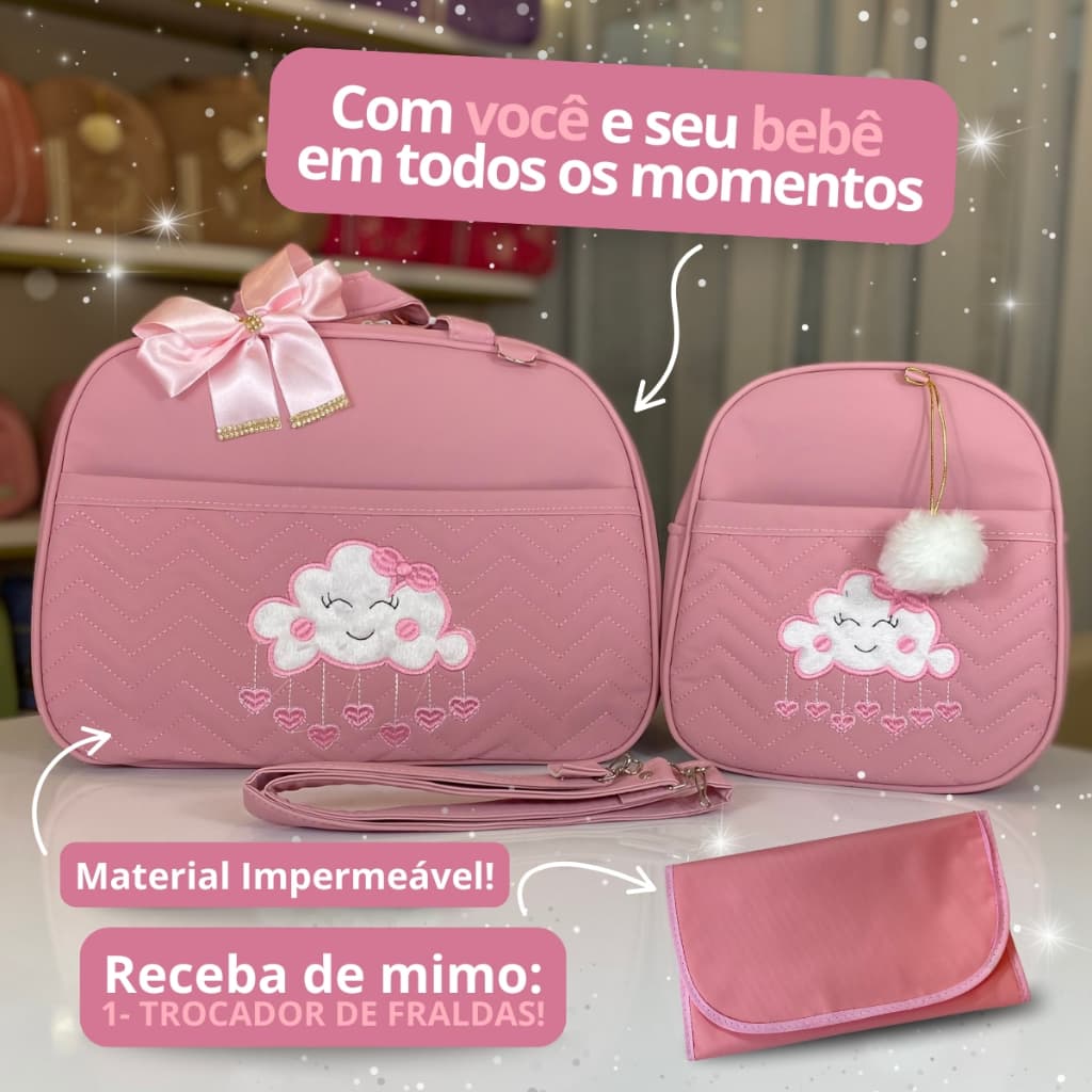 Kit Bolsa Maternidade Mala para Bebê 2 Peças Nuvem