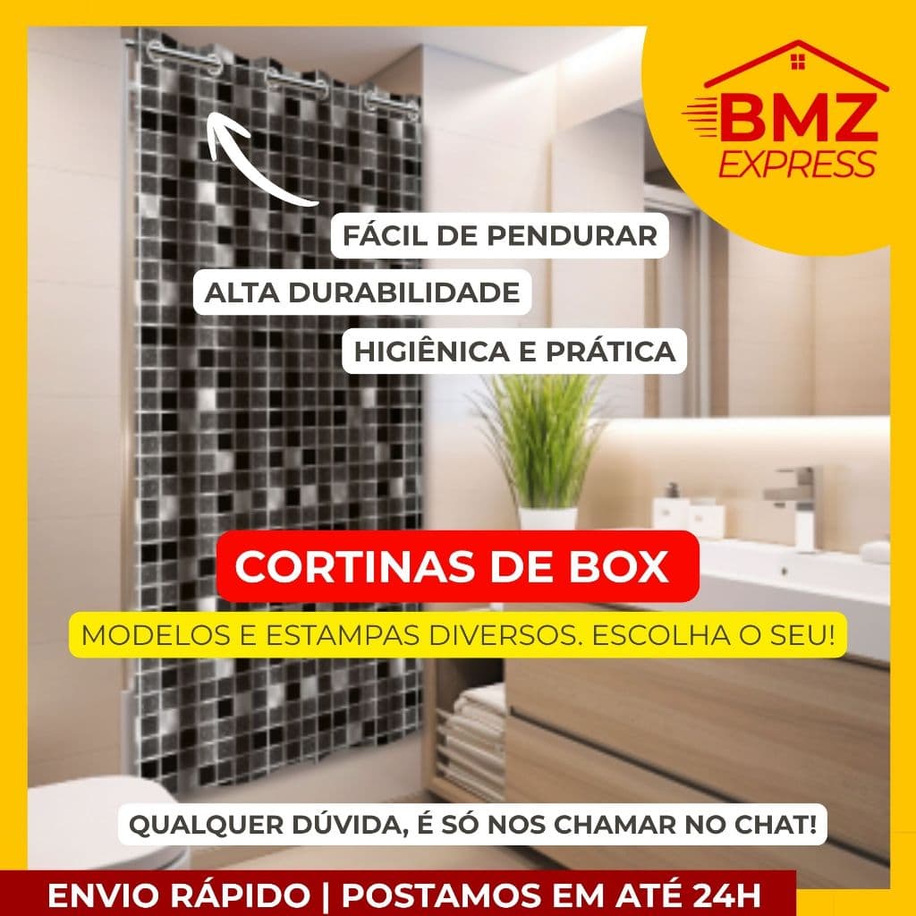 Cortina Box de Banheiro ANTIMOFO resistente PVC ou VINIL Opções com ou sem visor Modelos Diversos