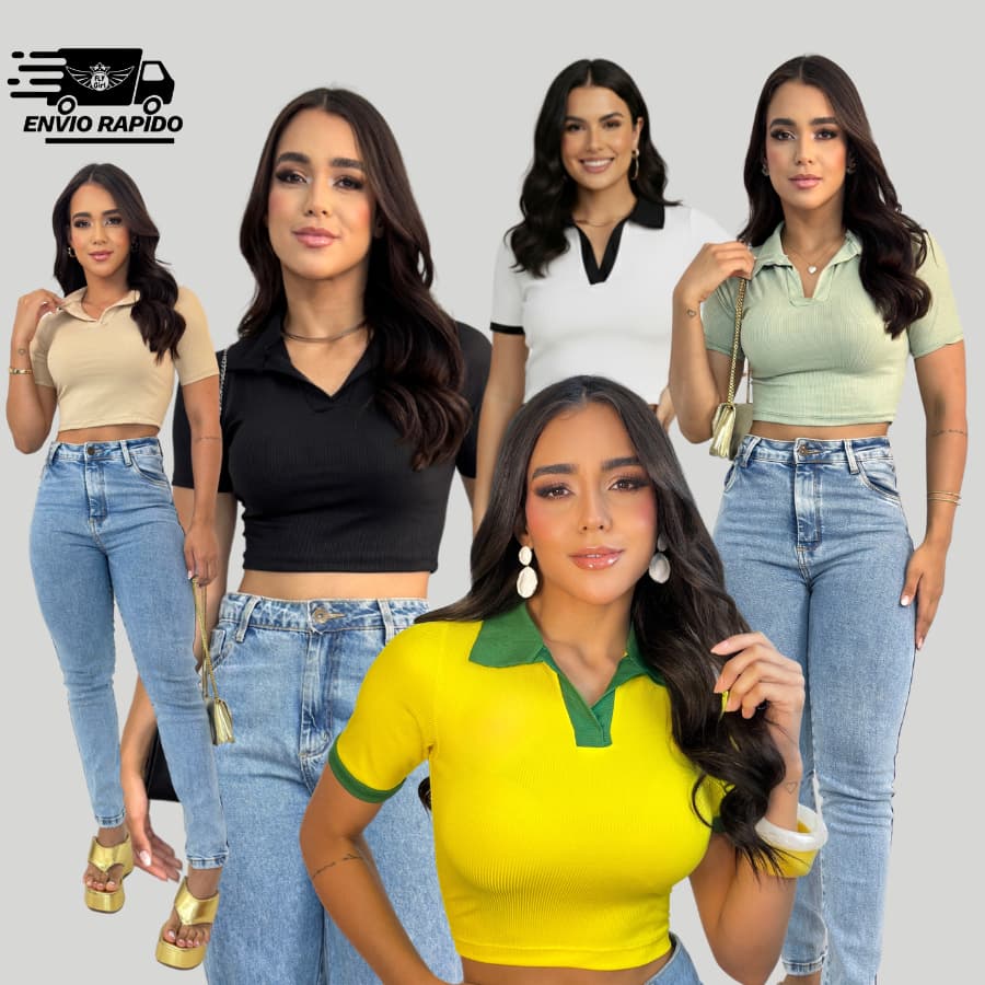 Blusa Cropped Gola Polo Ribana Canelada Premium