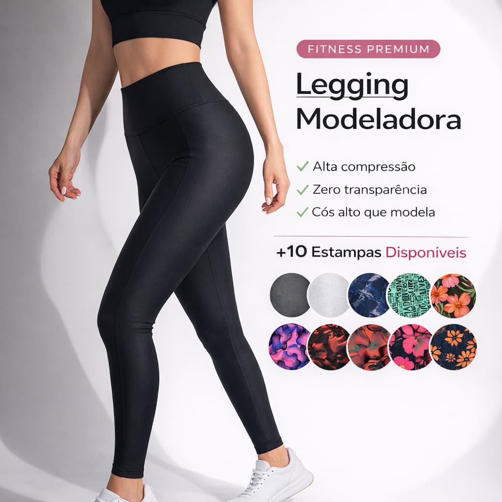 Calça Legging Feminina Suplex Alta Compressão | Não Transparente | Cintura Alta | Academia Fitness Modeladora