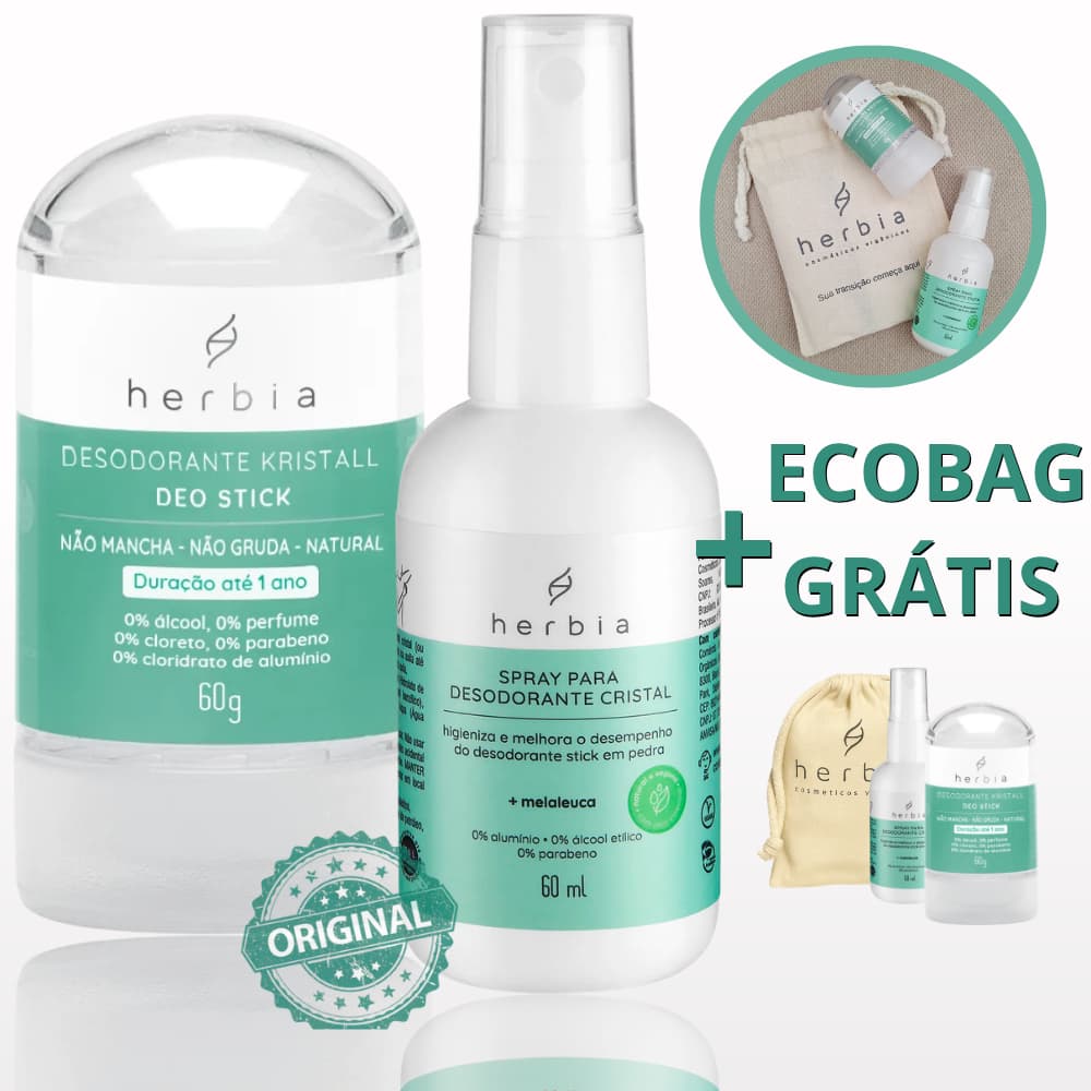 Kit Desodorante Kristall 60g + Spray de Melaleuca Herbia Kristall