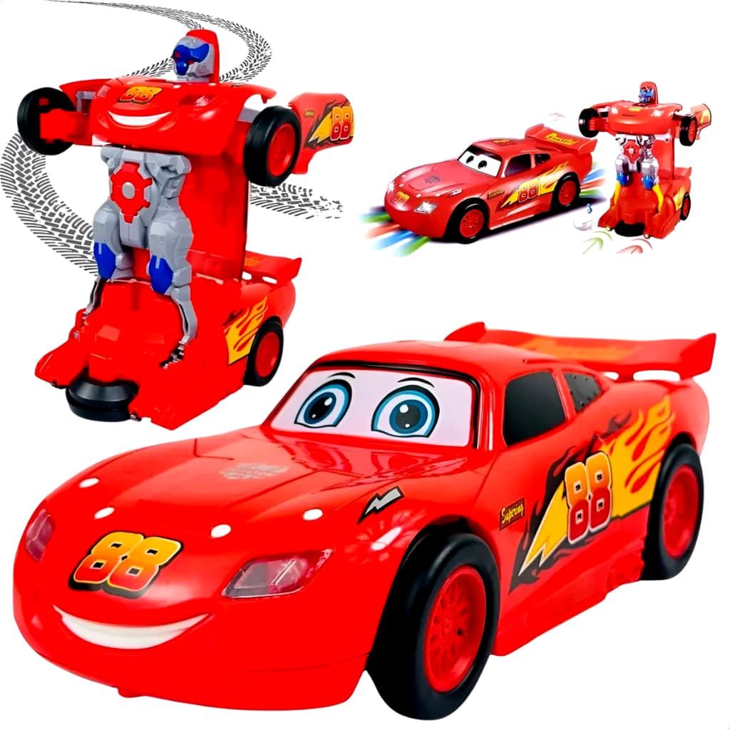 Carrinho Mcqueen Vira Robô Musical Com Luz e Som Infantil Bate e volta  brinquedo Carro Vermelho Esportivo Resistente