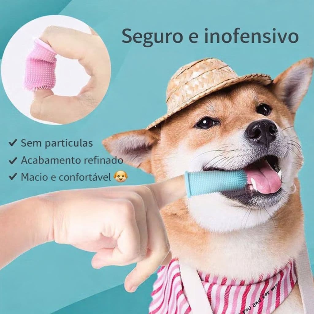 Escova de Dente para Pets Silicone de Dedo Higiene Bucal Cães e Gatos Limpeza Dental Macia