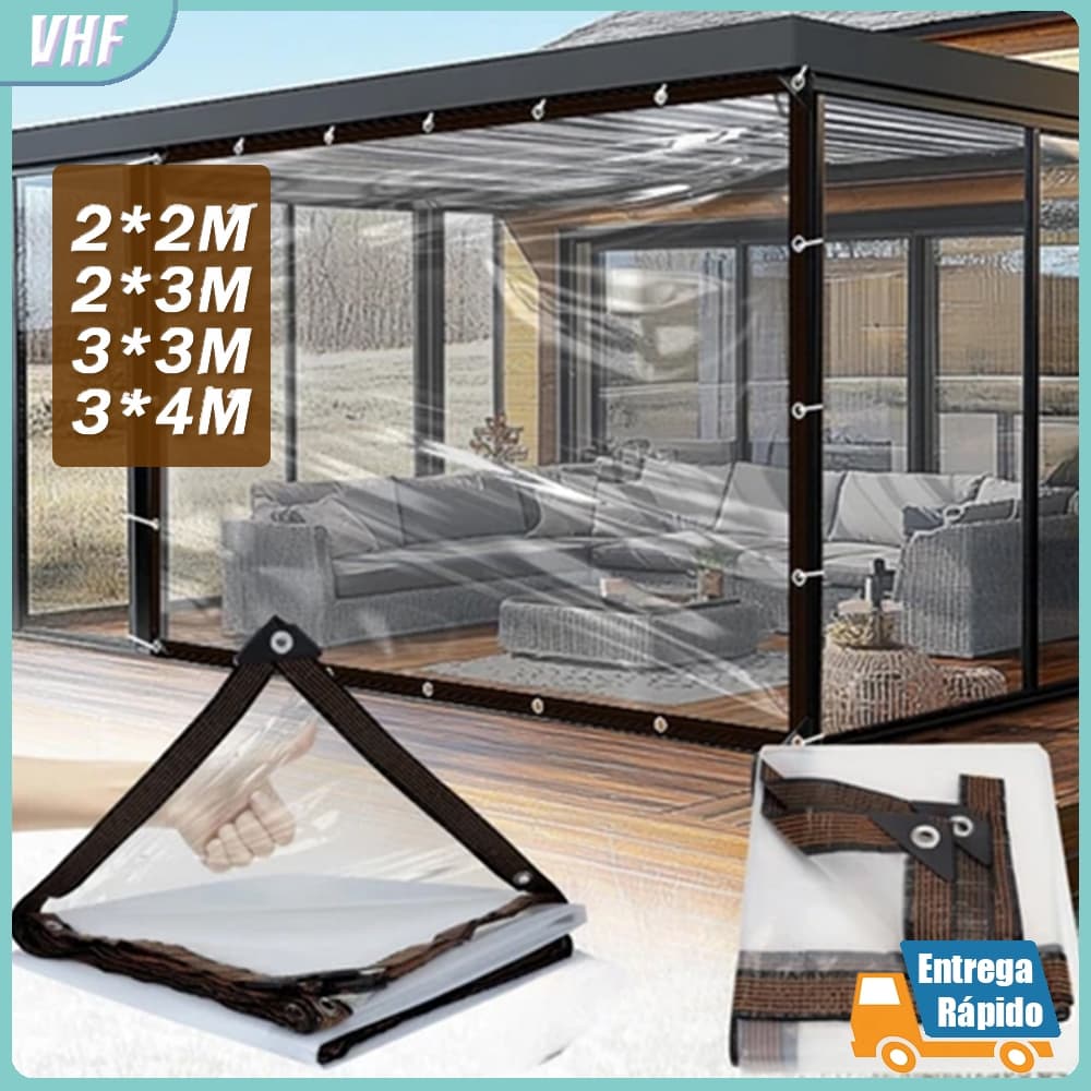 Lona Transparente de PVC Reforçada Impermeável Multifuncional para Portas, Janelas, Varandas e Garagens