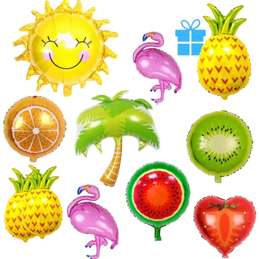 10 Balão Pool Party Tropical Metalizado Centro Mesa + Balão Grande Extra