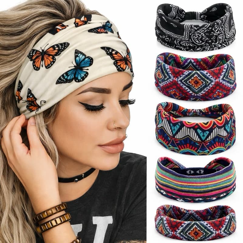 Bandana Faixa De Cabeça Larga Feminina Estilo Boemio Yoga Tiara Elegante
