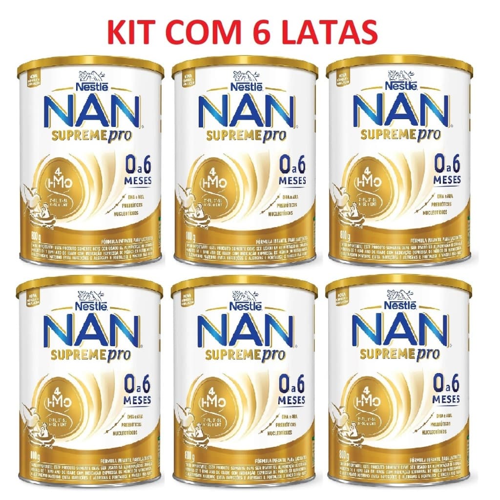 Kit 6 Latas NAN Supreme 0 a 6 Meses Fórmula Infantil 800g cada (AMARELO) EQ.1