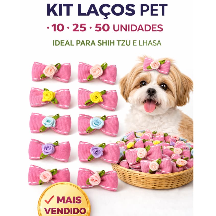 Laço Pet Jeans Rosa Chiclete com Rococó – Kit 10, 25 ou 50 Unidades | 4cm | Liga 5/16