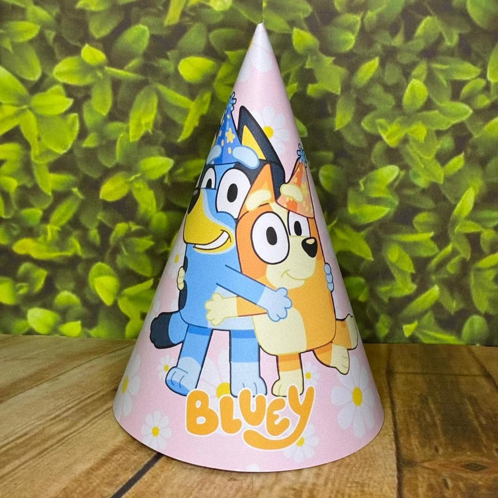 CHAPÉU DE FESTA TEMA BLUEY BINGO ROSA - ACOMPANHA ELÁSTICOS GRÁTIS